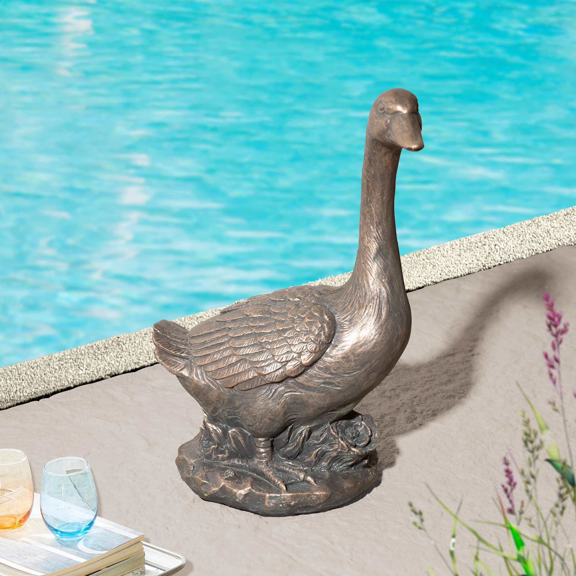 Glitzhome® 20" MGO Faux Bronze Goose Garden Statue